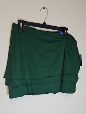 NWT JoyLab Dark Green Swim Skirt Woth Bottoms Built In Large Ruffle